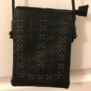 Black Faux-Leather Cross-Body Purse, NWOT!